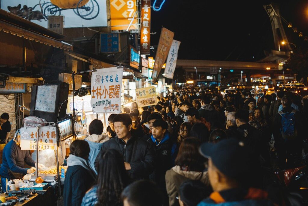 Massive crowds fill the Shilin night market in Taipei
