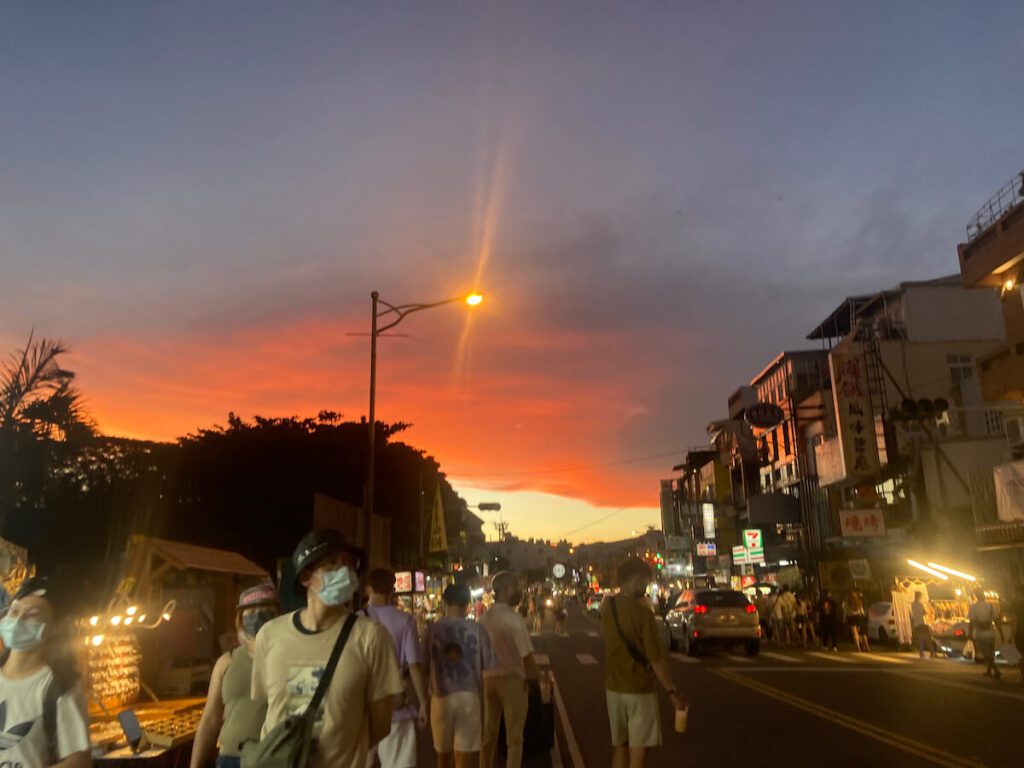 the sunset while walking along the Kenting Night Market